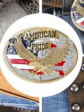 American Pride Large Belt Buckle Flag and Eagle Western Cowgirl Cowboy Unisex